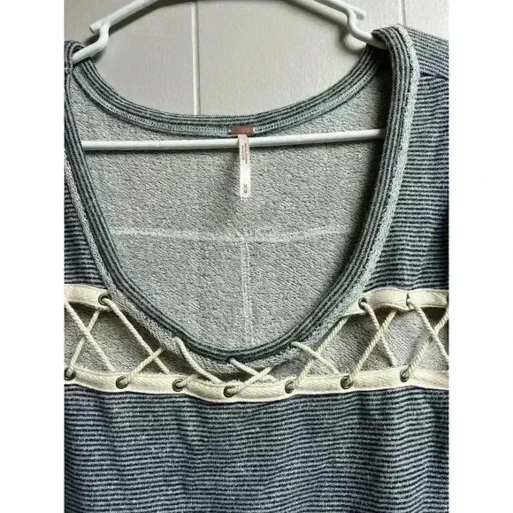 Free People Lacey Love Fleece Long Sleeve Oversize Crisscross Chest‎ Sweatshirt